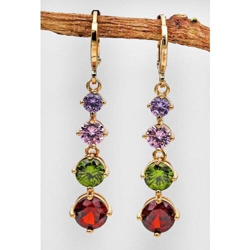 New Arrival Bohemian Drop Earrings For Women Colorful Zircon Water Drop Dangle Earrings Indian Jewelry Gold Earrings OBS1381