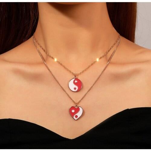 1 Set Tai Chi Yin Yang Pendant Necklace Set Creative Fashion Clavicle Chain Necklace for Women Party Jewelry Gifts