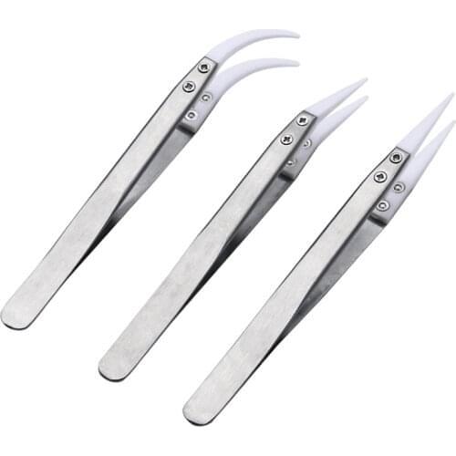 1PC Black Electronic Cigarette Ceramic Tweezers Curved Straight Tip Pointed Coil Heat Resistant Antistatic Ceramic Tweezers