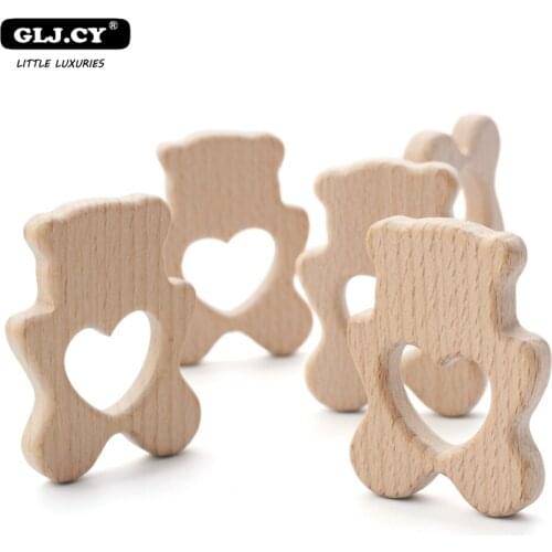 10pc Wooden Teether Love bear Animal Pendant Baby Toys For New Born Play Gym Accessories Diy Pendant Beech Wood Teethers