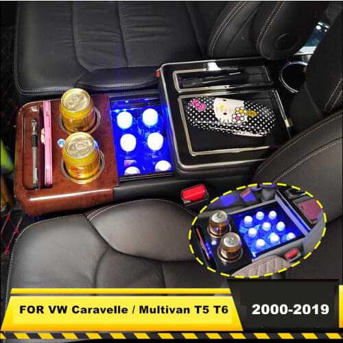 1x Center Console Armrest Box with USB Cup Holder Atmosphere light FOR VW Caravelle / Multivan T5 T6 2000-2019