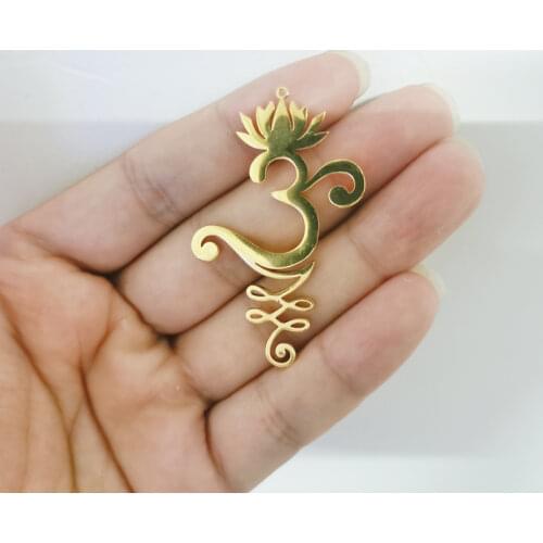 2pcs Brass Unalome Charm, Lotus Flower Charm, Hippie Necklace Pendant, Laser Cut Jewelry Supplies 33*55mm