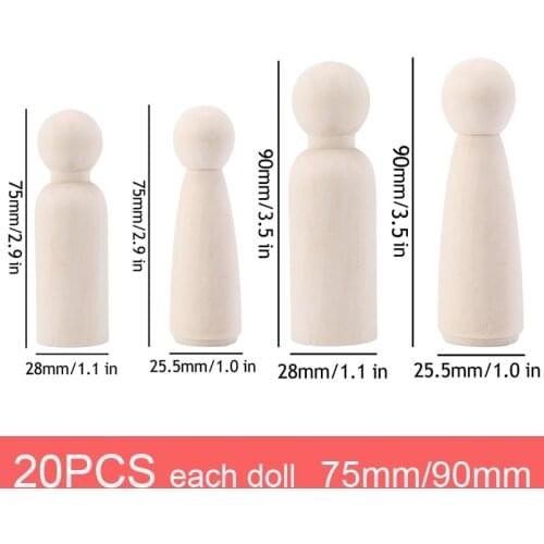 20PCS 75mm,90mm DIY Wooden Peg Dolls Boys Girls Dolls Unfinished Wood Crafts Kids Handmade Nursery Decoration Wood Peg Dolls