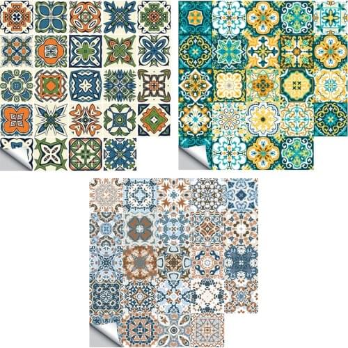 20pcs PVC Waterproof Retro Pattern Tile Floor Stair Sticker Bathroom Kitchen Tile stickers Kitchen Bathroom Adhesive Decor