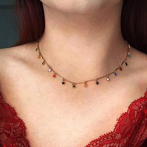 2021 nieuwste trend bohemien kleurrijke stenen ketting ketting snoep kleur kleine bal enkellaags ketting