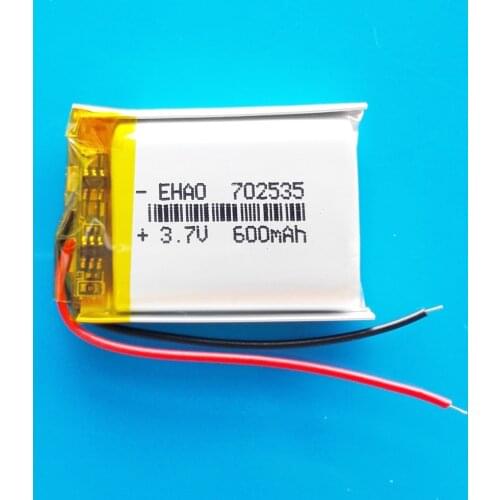 3.7V 600mAh 702535 lipo polymer lithium rechargeable battery for MP3 GPS DVD bluetooth recorder headset e-book camera