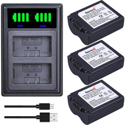 3Pcs CGA-S006 DMW-BMA7 Batteries + LED Daul USB Charger for Panasonic Lumix DMC-FZ7 FZ8 FZ18 FZ28 FZ30 FZ35 FZ38 FZ50 Camera