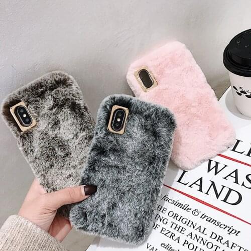 Boucho fashion Lady Case for iPhone 11 Pro XS Max XR X Winter Warm Rabbit Fur Plush Phone Case for Apple iPhone 6 6S 7 8 plus