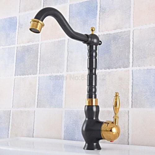 Black & Gold Color Brass Bathroom Kitchen Basin Sink Faucet Mixer Tap Swivel Spout Single Handle One Hole Deck Mounted tsf792