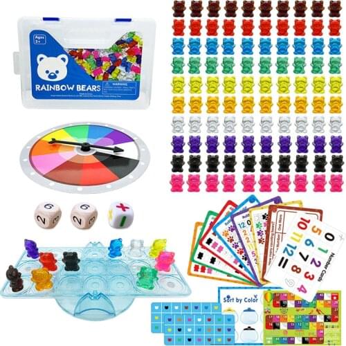Children Montessori Bear Educational Toys Storage Boxed Rainbow Transparent Counting Bear Rainbow Matching Game Educational Toys