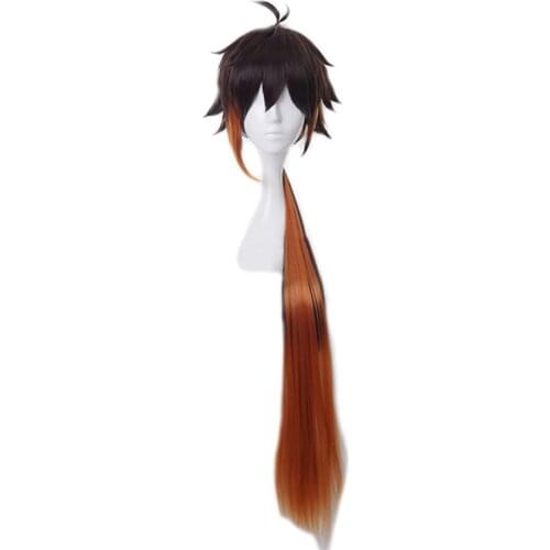 Genshin Impact Zhongli Cosplay Long Christmas Brown Orange Wig Cosplay Costume Heat Resistant Synthetic Anime Wigs
