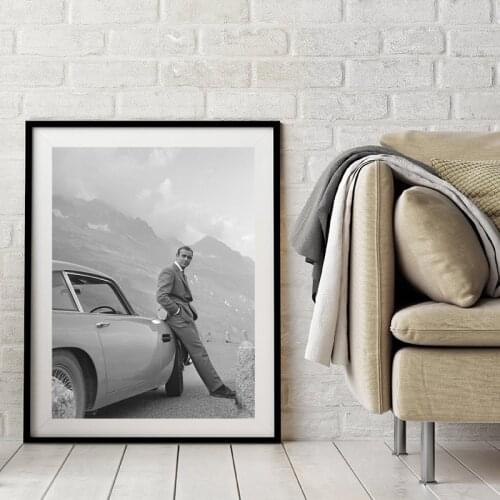 Gentleman Spy Movie 007 Poster Bond Cars Black and White Actor Prints Movie Canvas Painting Wall Art Picture Living Room Decor