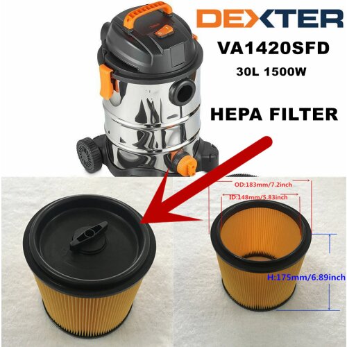 1 Pack Cartridge Filter for DEXTER Wet/Dry VACUUM CLEANER VQ1420SFD 30L 1500W HEPA FILTER