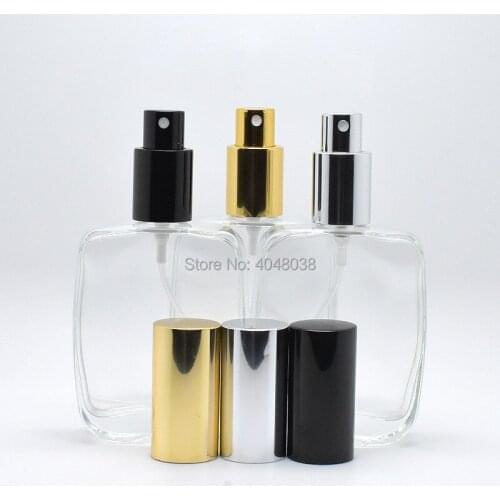 50ml Clear Glass Perfume Spray Bottle Silver /Black /Gold Cap Cosmetic Parfum Packaging Container Perfume Atomizer 5pcs/lot