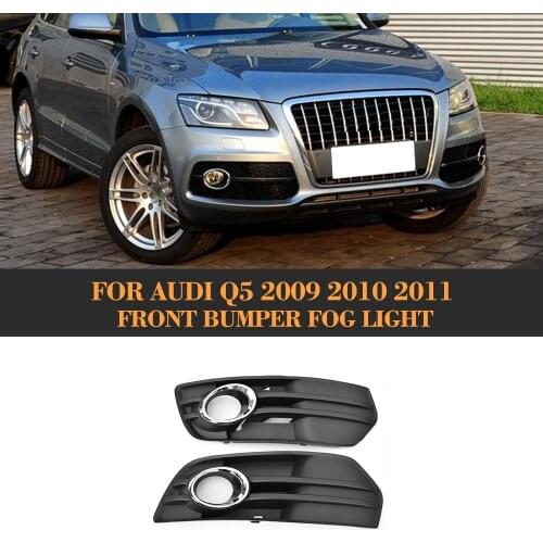 ABS Car Chrome Trim Full Rings Front Bumper Matt Black Lower Side Fog Light Grill For Audi Q5 2009 2010 2011 1Pair