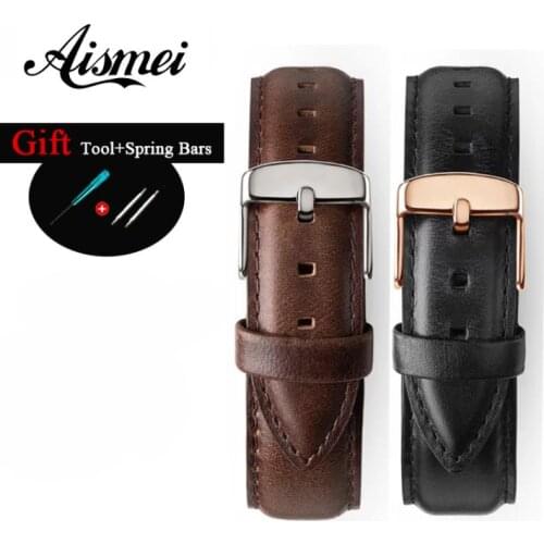 Quality Classical Simple Black Coffee 14mm 18mm 20mm Leather watch band leather apple watch band Couple Thickened watch strap