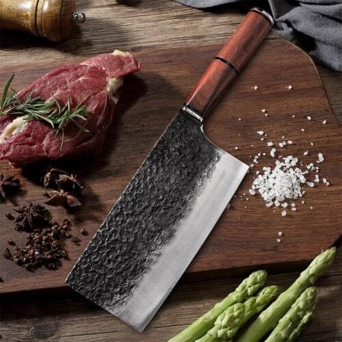 Forged Clad Steel Kitchen Chinese Knife Meat Cleaver Hammer Pattern Chef Slicer Chopping Knife Fruit Knives Tool