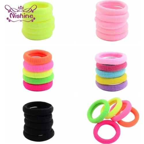 Nishine 50pcs/lot Diameter 3 CM Toddler Fluorescence Color Seamless Link Rope Fashion Infant Elastic Hairband DIY Hair Accessory
