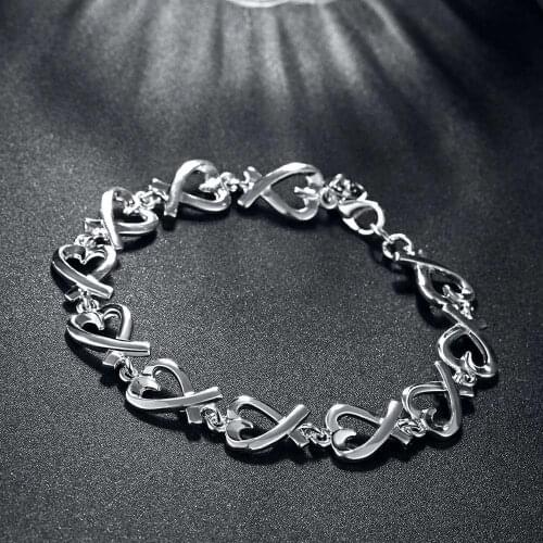 Hot new 925 sterling silver fine Creative Heart chain Bracelets for women Wedding party Christmas Gift fashion Jewelry