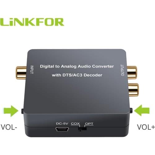 LiNKFOR 192khz 24 bit Digital to Analog Audio Decoder Converter Support Digital DTS to 2.0CH With Volume Control Function