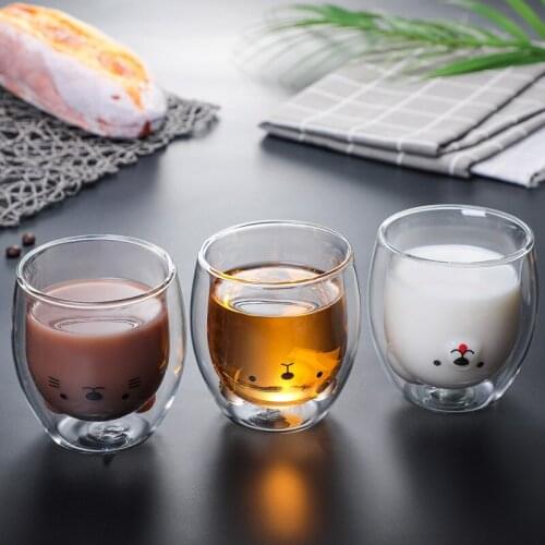 Cartoon Double Layer Borosilicate Glass Mug Duck Cup Bear Cup Milk Cup Household Water Cup Shot Glass Glass Cup Glass Cup