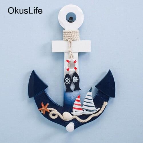 Wall Hanging Mediterranean style Wooden boat Iron anchor Ornament Hook creative Home decoration Baby Bedroom Nautical ornament