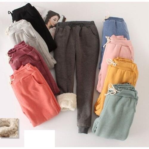 Plus Size Thick Lambskin Cashmere Women Pants 2021Winter Warm Harem Pants Casual Elastic Waist Loose Sweatpants Cotton Trouser