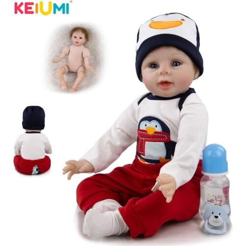 Lifelike 22 Inch Big Mouth Reborn Baby Dolls Soft Silicone Baby Newborn Doll Dressed Cartoon Penguin Cloth Bathe Kids Playmate