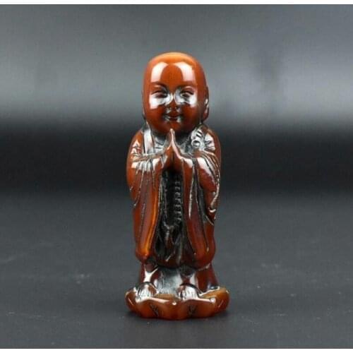Rare Tibetan Buddhism Old Ox Horn Carved Jizo Ksitigarbha Monk Statue Collection Ornaments Statues for Decoration Meditation