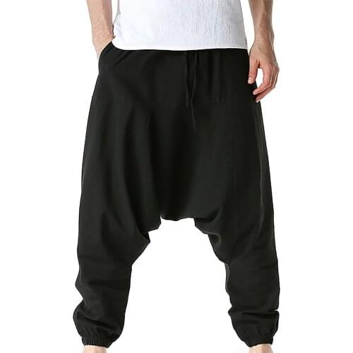 Streetwear Harem Pants Men Hip-hop Drop Crotch Cotton Joggers Wide Leg Pants Trousers Men Chic Loose Pantalones Hombre