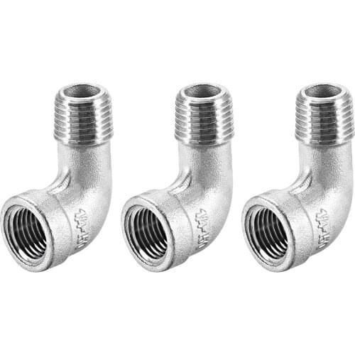 Uxcell 3pcs Stainless Steel 316 Cast Pipe Fitting 90 Degree Elbow 1/4 BSPT Female X 1/4 BSPT Male Thread