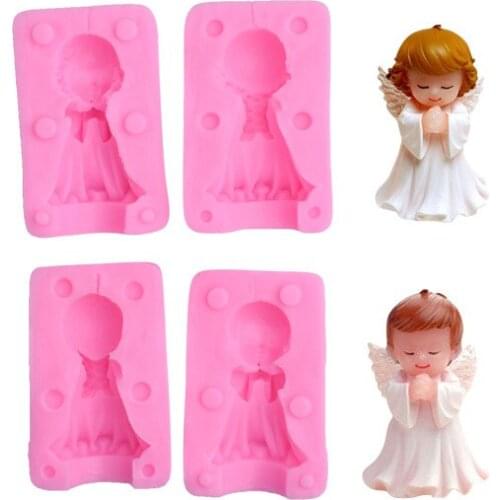 2 Pairs Silicone Fondant Mold Angel Boy and Girl Chocolate Molds Non-Stick Tray for Kids Partys and Baking Mould