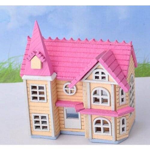 Fairy Garden Decor Pink Color Mini DIY House Wooden Crafts Toys Dollhouse Accessories Handcraft Miniature Project Kit