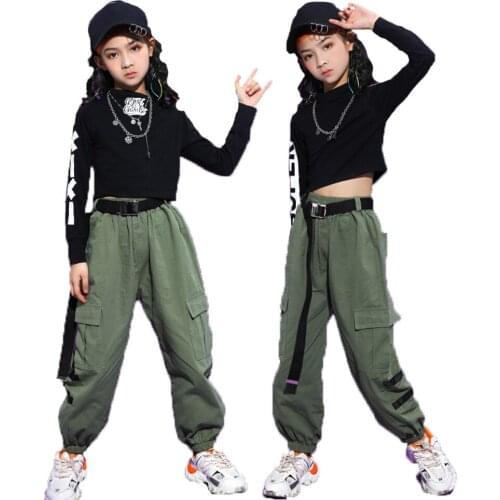 Lolanta Girls Sports Dance Outfits Kids Athletic Clothes Letter Print Crop Tops Or Elastic Waist Cargo Pants Casual Wear