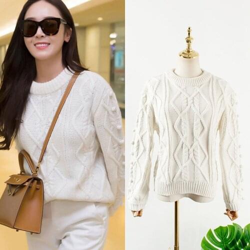 Kpop Seo Yea Ji IU Lee Ji Eun Women winter O-Neck Pullover White Sweater female Streetwear Fashion sweet Long Sleeved Sweaters