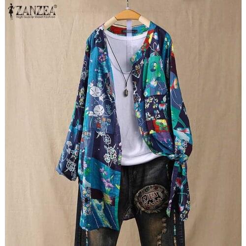 2021 Plus Size ZANZEA Spring Cardigans Women Casual Long Sleeve Fashion Floral Print Blouse Shirts Blusas Female Tunic Tops 7