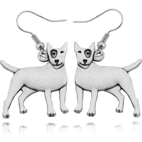 Vintage Silver Color Hippie Bull Terrier Earing Pendientes Mujer Boho Blslterrier Dog Love Jewelry Earrings For Women Brincos