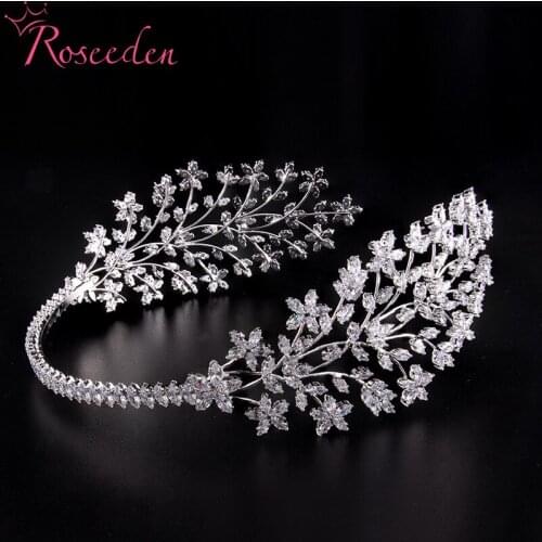 Wholesale CZ Tiara Fashion Ladies Wedding Headband Gold Silver Color Cube Zircon Bridal Hair Vine Headdress RE4029