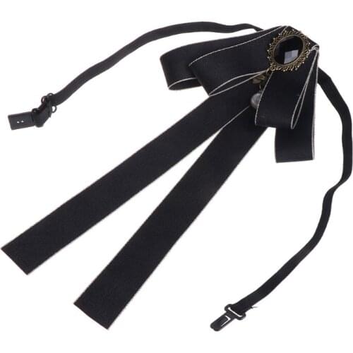Women Men Ribbon Long Large Bowknot Bow Tie Brooches With Necklace Fashion