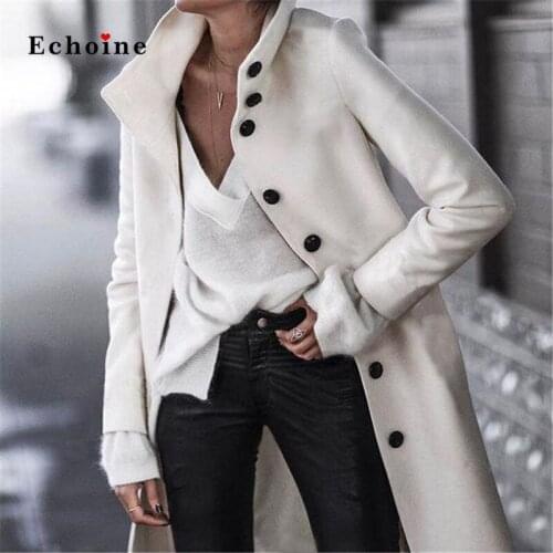 Women Single Button Pocketed Woolen Coats Cardigan Jacket Plus Long Minimalist Elegant Long Sleeve Slim Fit Office Lady Outfits