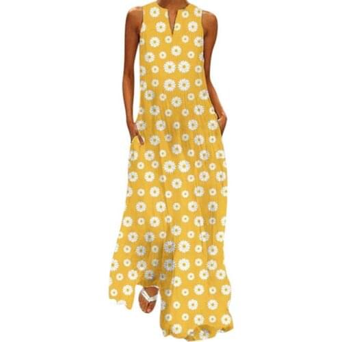 2021 Summer Women Floral Print Off Shoulder Dress Loose Sleeveless V-neck Sexy Plus Size Long Dresses Elegant Ladies Party Dress