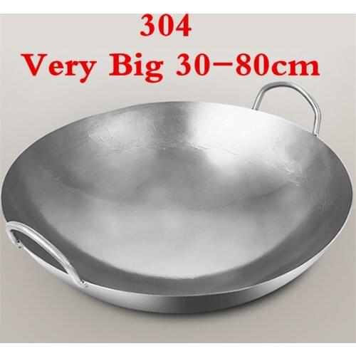 304 stainless steel wok 50 60 70cm cooking pot skillet no coating camping outdoor chef used Chinese Gas Cooker big large wok pan