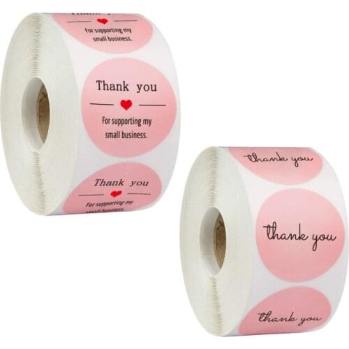 500pcs/roll Pink Round Thank You Label Business Wedding Thanksgiving Cake Baking Seal Sticker