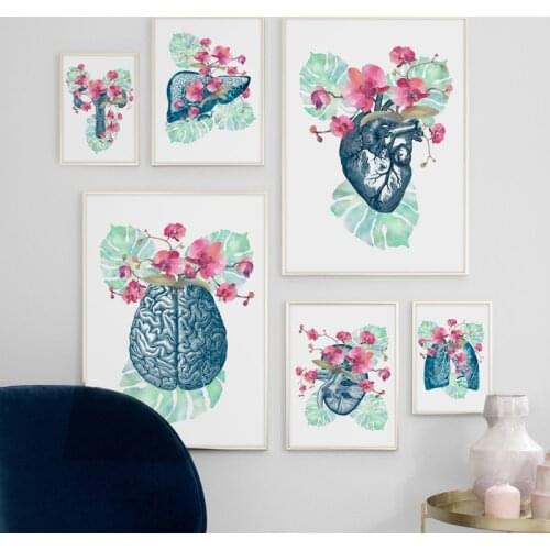 Anatomy Art Human Flowers Heart Brain uterus Wall Art Print Canvas Painting Nordic Poster Wall Pictures For gallery Office Decor