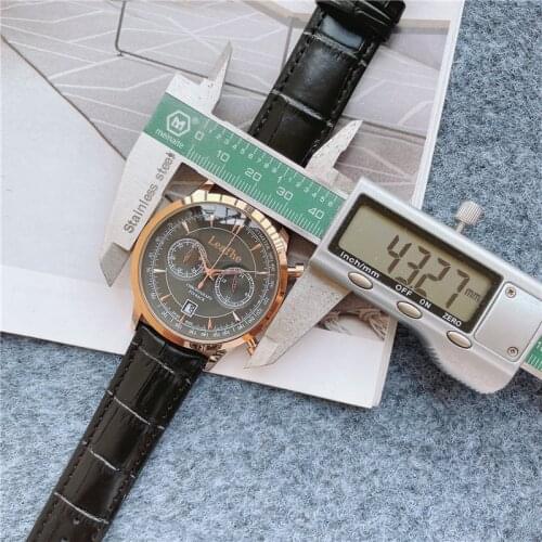 Fashion Full Function Quartz Watches Stainless Steel Material Leather Clasp Dial 43mm Black Clock Montre Homme