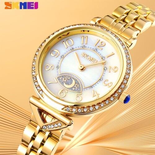 SKMEI Elegant Style Luxury Women Quartz Watches Luxury Diamond Famale Clock Waterproof Steel Bracelet Ladies Wristwatch Montre