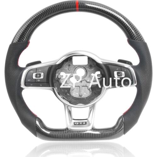 For Volkswagen Golf MK7 Carbon Fiber and Perforated Leather Steering Wheel with Paddle Shifter GTI R assembly