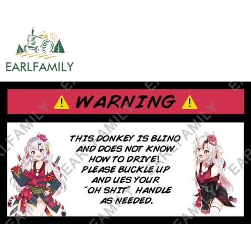 EARLFAMILY 13cm x 7.4cm for Hololive Nakiri Ayame Warning Car Stickers Vinyl Car Wrap Decals Waterproof Camper Graffiti Graphics