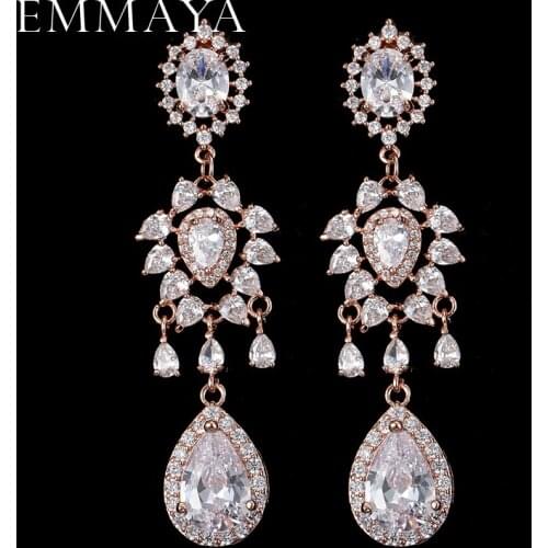 EMMAYA New Arrival Statement Brincos Water Drop Shape Earrings for Women Dangle Wedding Luxury Cz Jewelry Gift