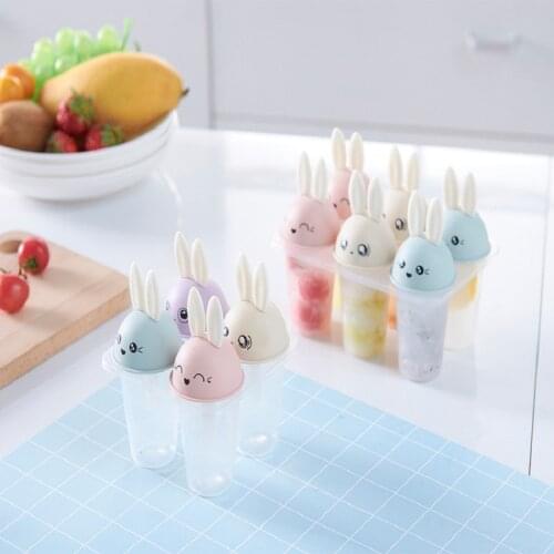 6 Cell Ice Cream Cartoon rabbit Molds Ice Cream Maker Frozen Ice Cream Pop Mold Popsicle Maker Lolly Mould Tray Pan Kitchen DIY